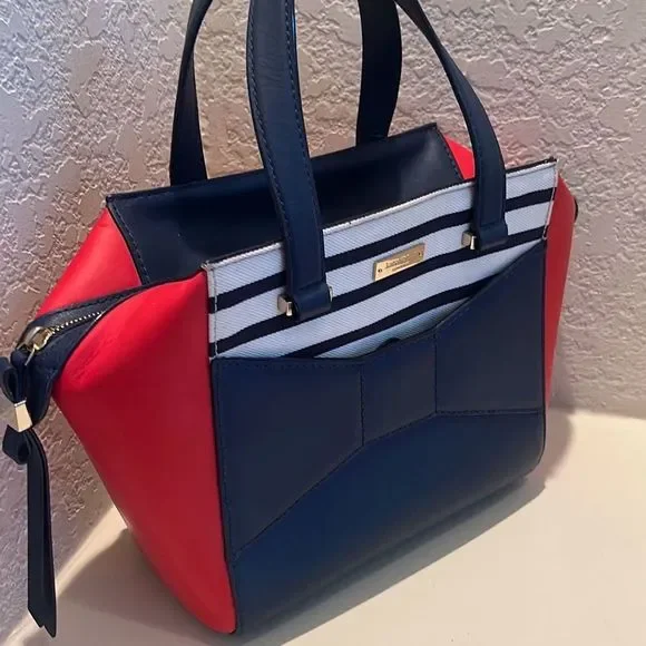 Kate Spade 2 Park Avenue Leather Handbag Purse Nautical Red White Blue Pristine - Picture 13 of 15